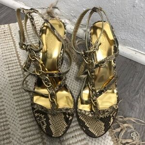 Coach Liberty Gold‎ Python Embossed Chain Sandals Heels Shoes 6